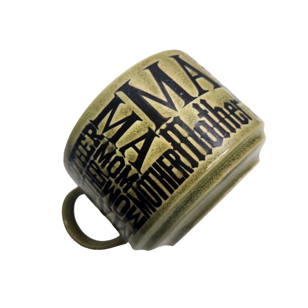 Vintage Mother Mom Ma Coffee Tea Soup Bowl Mug Cup Green w/Black Letters Japan